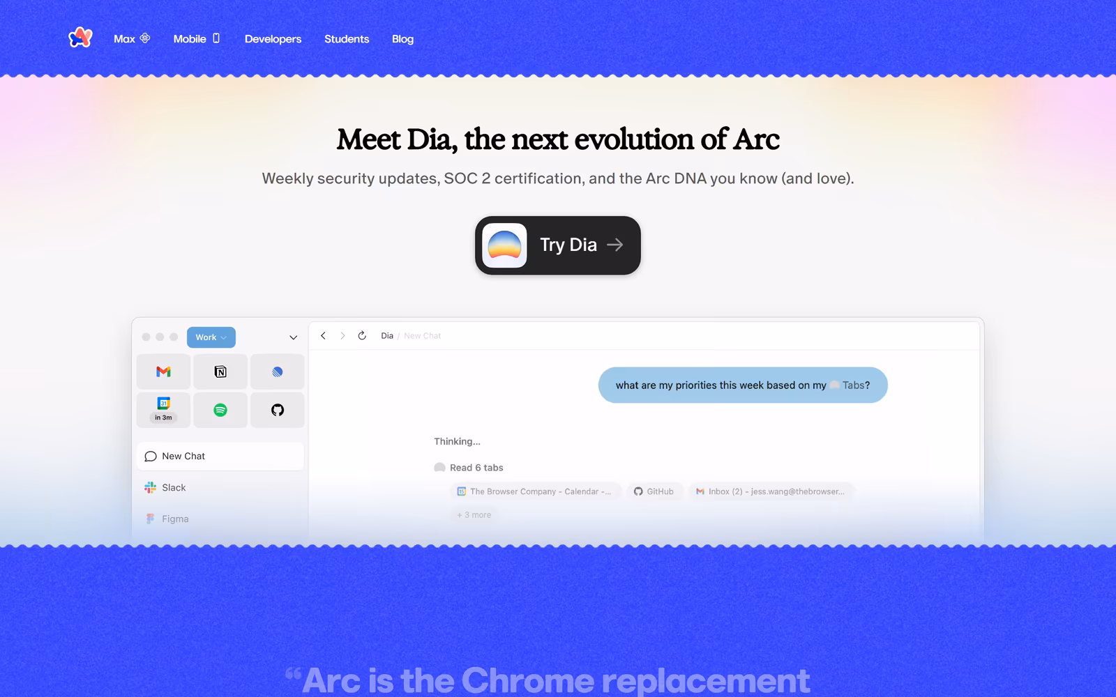 Arc Browser — full website design screenshot